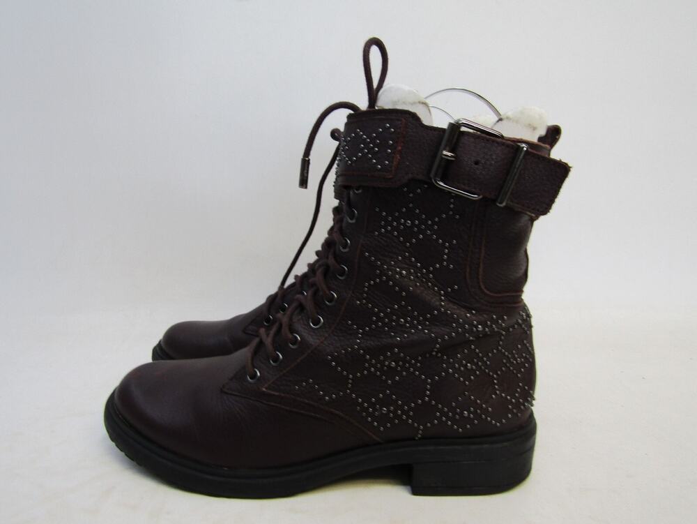 Vince Camuto Women Sz 7 M Burgundy Leather Zip Buckle High Ankle Fashion Boots